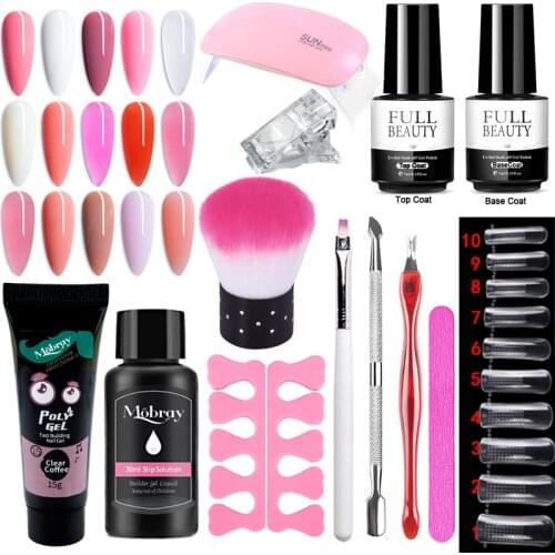 13pcs/Set Poly Nail Gel Kit with Lamp Nail Extension Gel Kit Jell Nail Gel Acrylic Nail Kit French Salon Kit Gel Manicure Kits