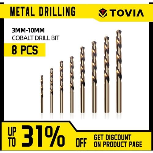 TOVIA 8pcs HSS Cobalt Drill Bit 3.0-10mm Twist Drill Bit Set for Drilling Wood Metal Hole Cutter