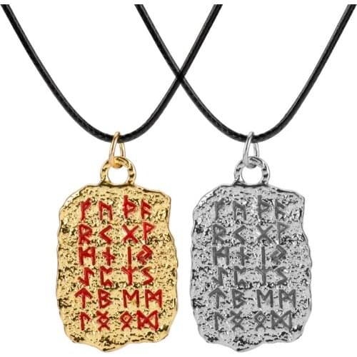 God of War Runes Necklace Men Jewelry Gothic Pendant Necklaces Leather Rope Collares Collier Suspension Neck Chain Gift
