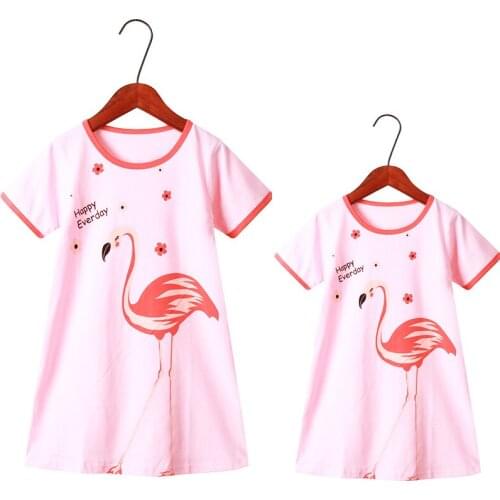 Family Pajamas 2021 Mom and Daughter Matching Clothes New Girls Nightdress Summer Children Short Sleeve Sleepskirt Kids Outfits