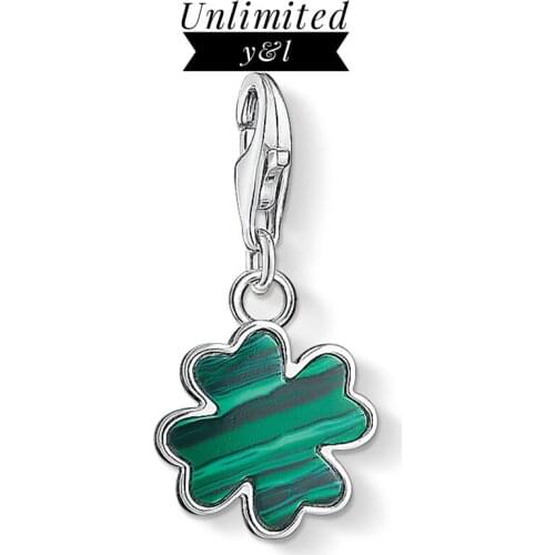 Four Leaf Clover Charm Pendant Green Stone Good Luck 925 Sterling Silver Accessories Fit Bracelet Neckalce for Women Men Gift