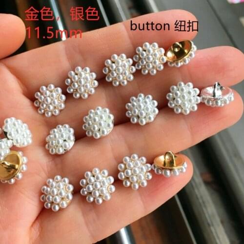Fancy tiny pearl gold button for dress shirts ornaments little silver decorative beads button with shank for garments accessory