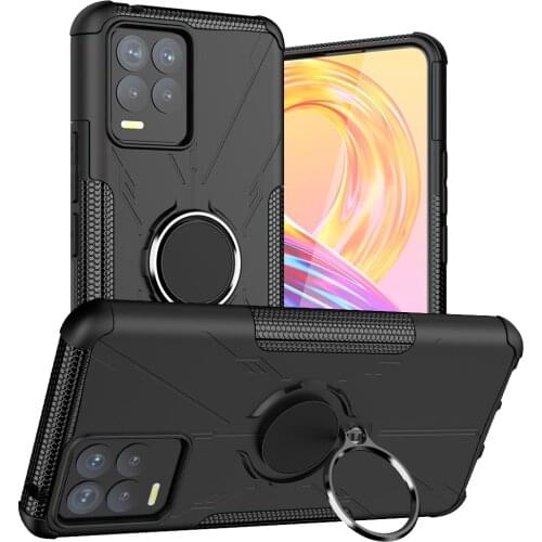 Shockproof Armor Case for OPPO Realme 8 Pro Magnetic Metal Ring Stand Holder Soft TPU Bumper Hard PC Protective Back Cover Coque