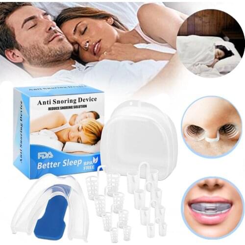 9PCS/Lot Anti Snoring Nasal Dilators Mouth Guard Mouthpiece Anti-Snore Solutions Set Sleep Care Tools for Men Women Better Sleep