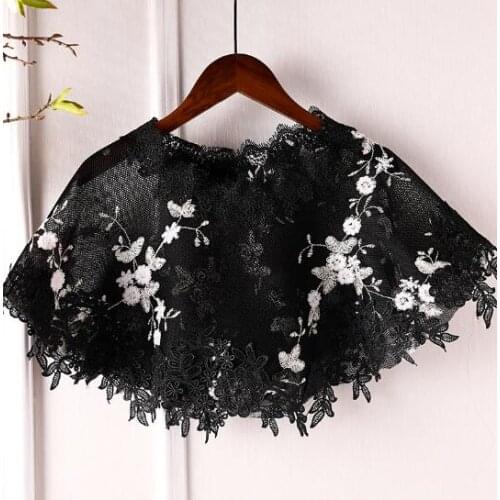 Womens Spring Summer White Flower Lace embroidery Black Pashmina Female Summer Sunscreen Mesh Lace Shawl R823