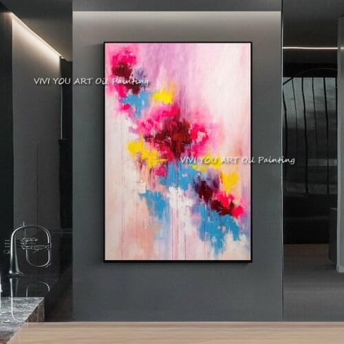 Modern Pink Abstract Oil Painting Texture Canvas Oil Paintings Colorful Large Wall 100% Hand-painted Decoration Picture Art