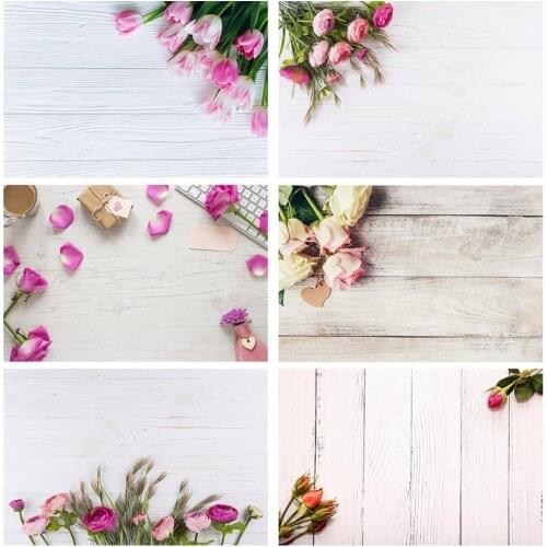 Flowers Wooden Plank Photo Backdrops Vinyl Cloth Backgrounds for Lovers Valentines Day Wedding Photophone Photography Props