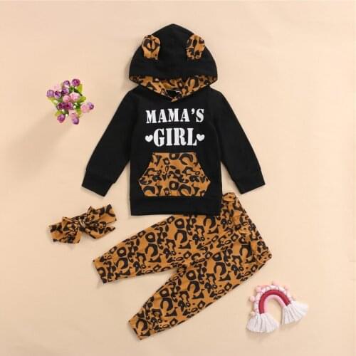 0-24m Baby Girl Leopard 3pcs Outfits Letter Print Long Sleeve Hoodie Leopard Pants Headband Set Girls Spring Fall Clothes Set