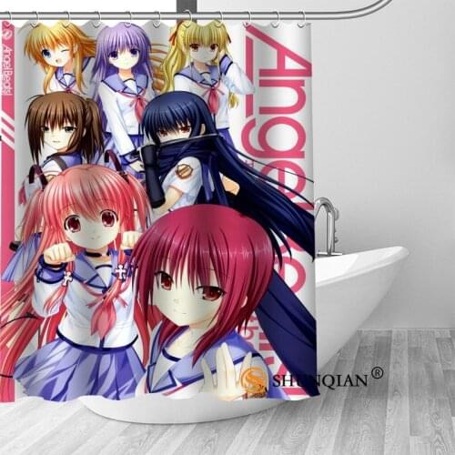 Custom Angel Beats New Arrival Polyester Fabric Printing Shower Curtain Waterproof With Hooks Bath Curtain For Bathroom Gift