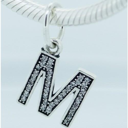 Letter M Dangle 925 Sterling Silver Bead Letter M Dangle Women silver Charm Fits For Brand Bracelet making jewelry