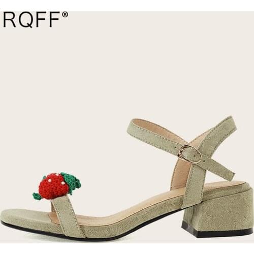 Women Sandals Plus Size 30 43 Handmade Shoes 2021 Summer New Fashion Sweet Strawberry Open Toe Block Black Beige Green Heels