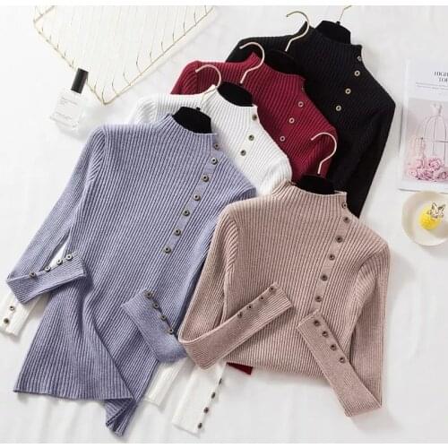 Women Turtleneck Sweater Pullovers Button Knitted Tops Ladies Autumn Winter Fall 2021 Women Fashion Long sleeve Woman Sweaters