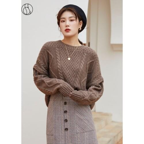 DUSHU Plus size twist spring oversized knitted sweater Women long sleeve casual yellow pullover Female loose elegant jumper 2021