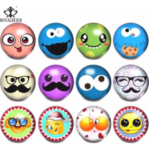 12pcs/lot 18mm Snap Button Valentine Face Emotions Theme Glass Charms Jewelry For 20mm Snaps Bracelet 18mm Snap Jewelry KZ0977