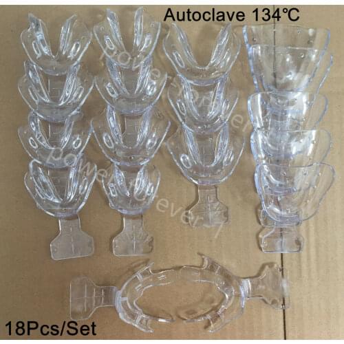 18pcs Dental Impression Trays Frame Cut Back Edentulous Jaw FCB 135℃ Clear