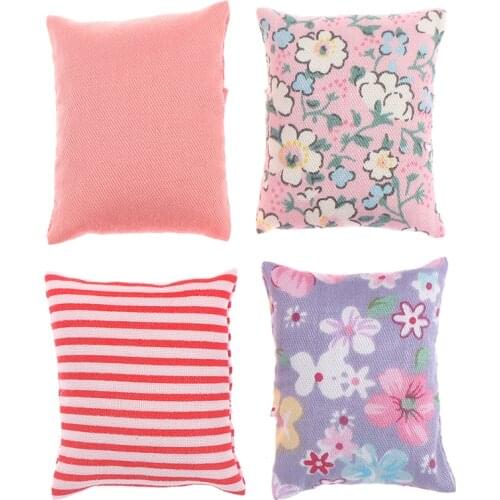 2PCS Cute Flower Pillow Cushions For Sofa Couch Bed For For Doll house 1/12 Dollhouse Miniature Furniture Toys