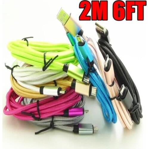200pcs/lot Durable 1m 2m 6Ft Micro V8 Aluminum Alloy Fabric Braided Usb charger for samsung s3 s4 s6 s7