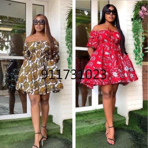 2021 Summer Sexy African Women Short Sleeve Printing Polyester Mini Dress African Dresses for Women African Print Dresses