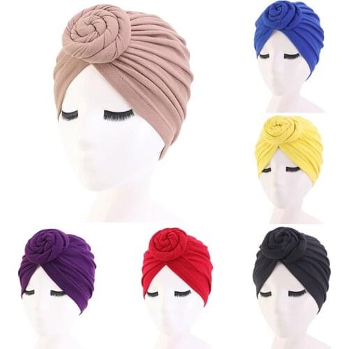 2021 Fashion Donut Turban Caps Womens Casual Comfortable Soft Cotton Headscarf Solid Color Stretch High Quality Headband Hat