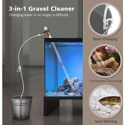 3-in-1 Aquarium Gravel Cleaner Vacuum Filter Aquarium Clean Vacuum Water Change Clean Changer with Glass Scraper Aquarium Leach