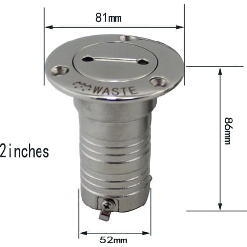 38 or 50mm Marine Boat Hardware Deck Filler AISI 316 Stainless Steel Fuel Water Waste Diesel Gas Key Cap Filler 1-1/2" and 2"