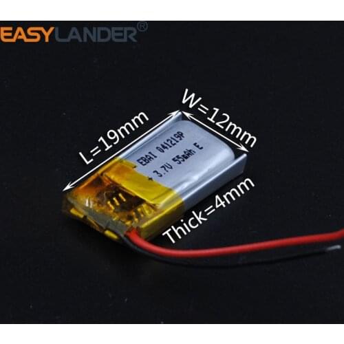 4.0x12x20 3.7V 55mAh Rechargeable li Polymer Li-ion Battery For bluetooth headset mouse Bracelet Wrist Watch 401219 041219
