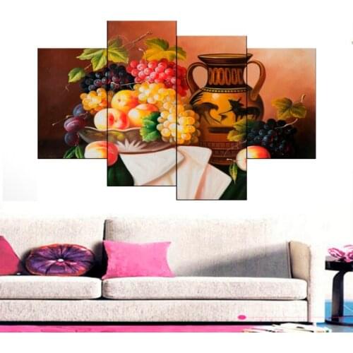 4 Pcs Modern Still Life Fruits flowers bottle Canvas Print Posters wall art retro painting Picture For living room Kitchen decor