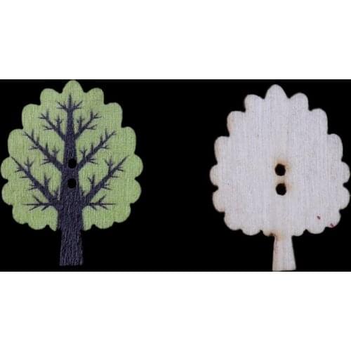50pcs Tree Pattern Wood Buttons For Sewing Card Scrapbooking DIY Embellishmensts E56C