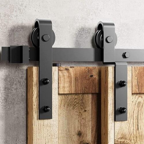 6/6.6FT Rustic Single Track Bypass Sliding Barn Door Hardware Kit for Double Doors with Classic Design Rollers