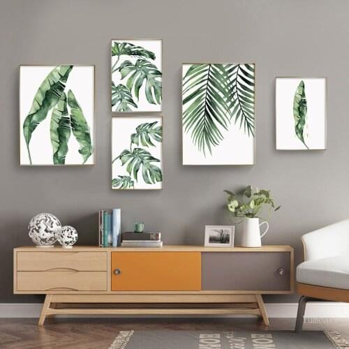 Abstract Canvas Prints Green Watercolor Leaves Plants Poster for Parlor Wall Art Pictures Decor Dining Room Decorative Painting