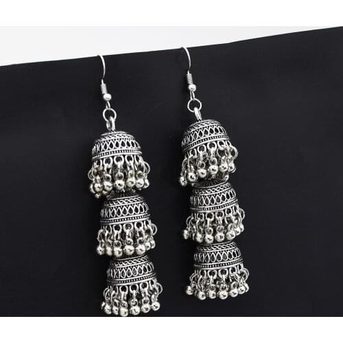 Afghan Oxidized Silver Color Earrings for Women Turkish Jhumka Earrings Hippie Gypsy Ethnic Boho Bells Indian Egypt Jewelry
