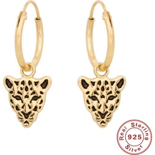 Aide 925 Sterling Silver Leopard Head Pendant Drop Earrings for Women 18k Gold Plated Piercing Earring Jewelry Pendientes Plata