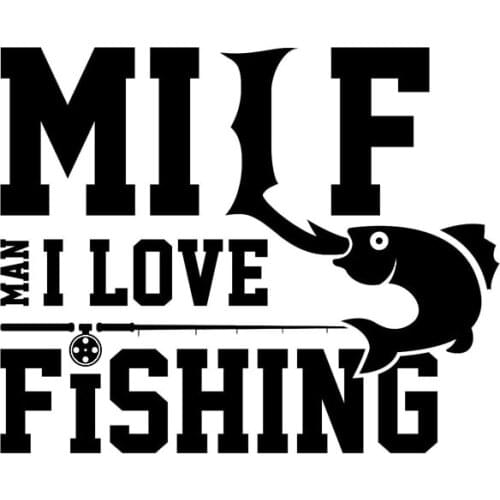 Car Stickers for Milf Men I Love Fishing PVC Car Decoration Accessories Decals Creative Waterproof Black/white,15cm*12cm