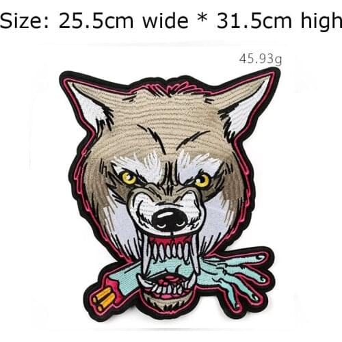 Free shipping 31.5cm high lone wolf Biting claw full back embroidery patch iron on sew emblemas for DIY Jeans clothing/scary