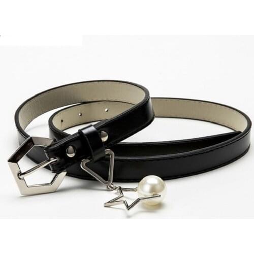 BLA New Female PU Belt Alloy Square Buckle Pearl Accessories Waistband Designer Thin Fashion Black Waist Strap pas kowbojski
