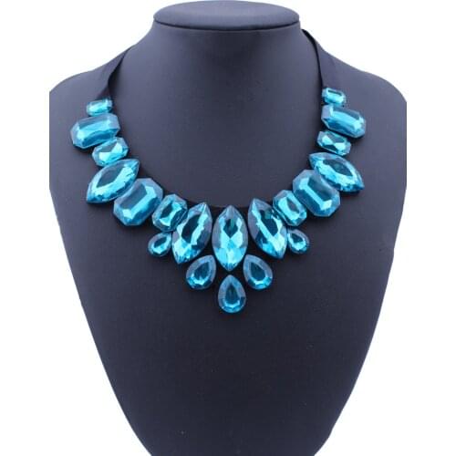 Bohemian 4 Colors Black Ribbon Big Rhinestone Gem Crystal Water Drop Choker Necklaces Clavicle Chain For Women Statement Jewelry