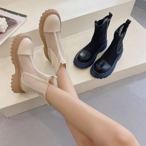 Smoke Tube Martin Boots Women Summer Thin Breathable Mesh Hollow Sandals 2021 New Fishnet Short Boots Thick-Soled Sandals