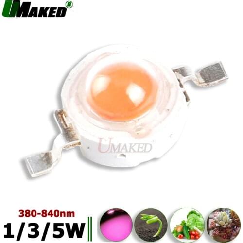 10/50pcs High Power 1 3 5W Grow light LED Chip Bulb Lamp Light chips Full Spectrum380-840nm aquarium/Plant Growing SMD COB Diode