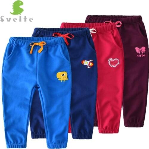 SVELTE Kids Boys Girls Harem Casual Candy Color Cotton Pants Trousers with Embroidery Cartoon Pattern for 2-8Y Cute Children