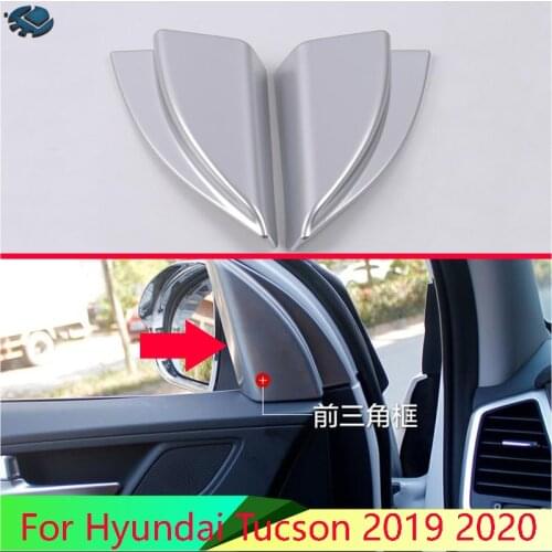 For Hyundai Tucson 2019 2020 2021 Car Accessories ABS Chrome Interior Front Door Triangle Cover Trim A Pillar Trim Audio Frame