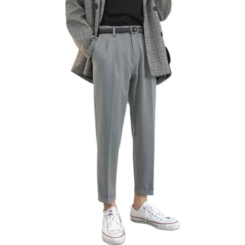 Mens trousers Spring Autumn new double pleats nine points small feet trousers 2021 young people slim trend wild men clothing