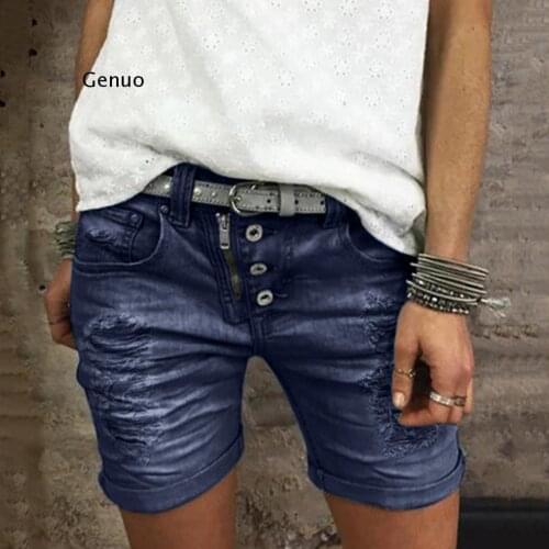 Hot Sell Women Casual Short Trousers Jeans Summer Pants Bottoms Ripped Jeans Button 4colors Jeans