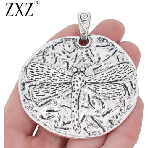 ZXZ 2pcs Large Hammered Dragonfly Charms Pendants for Necklace Jewelry Making Findings 63x58mm