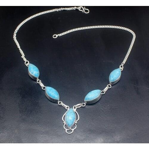 Gemstonefactory Jewelry Big Promotion Unique 925 Silver Natural Blue Jasper Magic Fashion Women Chain Necklace 44cm 202101439