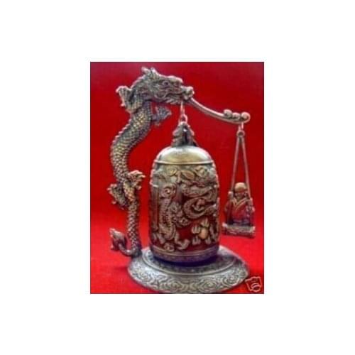 Free Shipping collectable Chinese Brass Dragon Buddha Bell statue