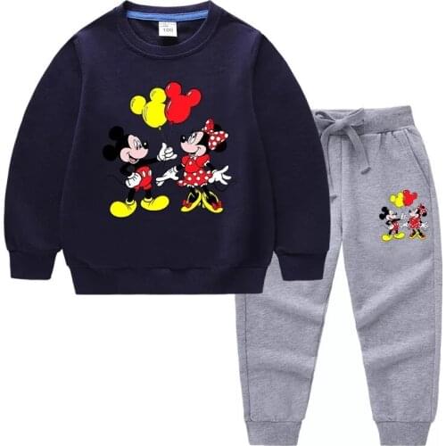 Disney Minnie Mickey Mouse Boys Girls Clothing Sets Casual Children Hooded Sweatshirt + Pant Sport Suits Kids Clothes Outfits