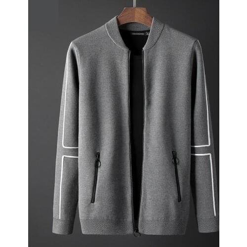 New arrival Spring Jacket Men Cardigan Sweater Zipper Trend Casual Computer Knitted Mandarin Collar Striped plus size MLXL-4XL