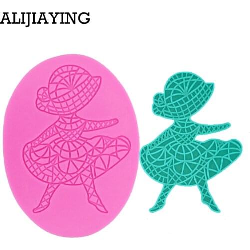 M0034 Girl Image Chocolate Candy Jello 3D Silicone Fondant Hollow Lace mat Mold cake decorating tools