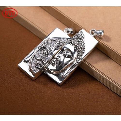 S925 sterling silver embossed personality between the Buddha and the devil mens pendant