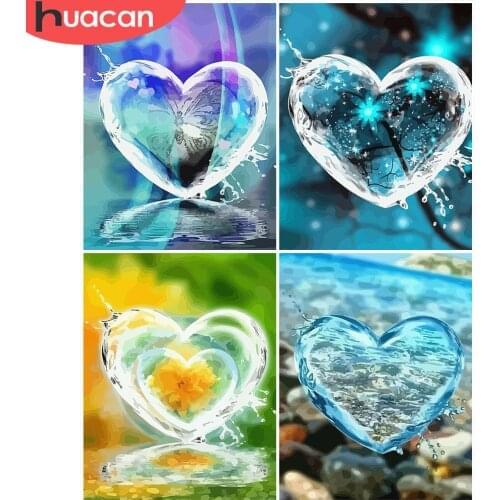 HUACAN Paint By Number Heart DIY Pictures By Numbers Sea Kits Hand Painted Painting Art Drawing On Canvas Gift Home Decoration
